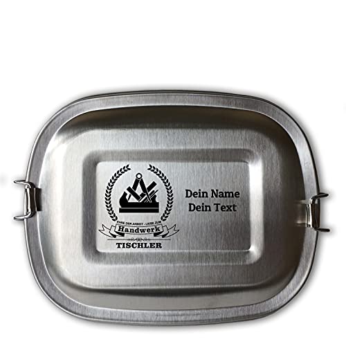 elbedruck Edelstahl Brotdose Lunchbox Erwachsene mit Gravur Zunftsymbol Tischler und Wunschgravur Dein Name personalisiert in 3 Größen auch als Set (Lunchbox Tischler klein)