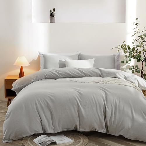 Oli Anderson Duvet Cover Queen Size - 3 Pieces Washed Cotton Linen Duvet Cover Set - Soft Breathable Bedding Set with Zipper Closure for All Seasons, Comforter Not Included - Linen Grey, Que