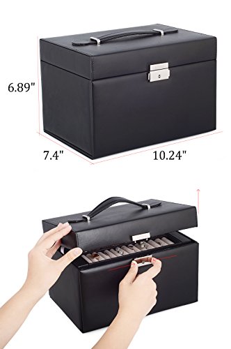 Kendal Jewelry Box With Lock For Women - Ring Holder Lockable Jewellery Storage Boxes Organizer For Teen Girl Valet Earring Necklace Bracelet Watches,Mothers Day Gift(Black,One Travel Case) #TOP1
