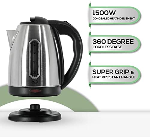 NYRA Electric Kettle, Stainless Steel Cordless Kettles 1.8L Auto Shut-Off, Boil Dry Protection,1500w Fast Boil Hot Water Dispenser Kettle for tea, coffee & More- Silver