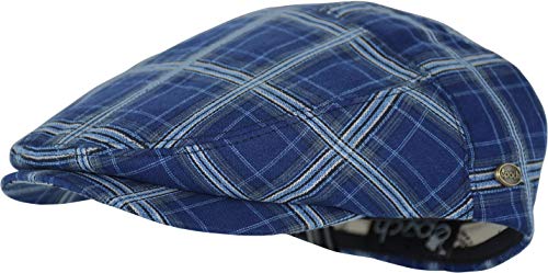 Men's Thick Cotton Summer Newsboy Cap SnapBrim Ivy Driving Stylish Hat (Navy Plaid-4021, S/M)