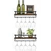 Mkono Wandgemonteerde wijnplanken set van 2 houten rustieke wijnfles glas drijvende rekken met glaswerk hanger moderne planten foto’s display opslag houder voor keuken eetkamer bar