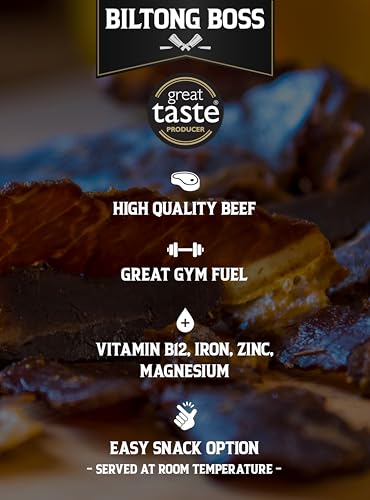 Biltong Boss Traditional Boss Beef, Premium Authentic Beef, High Protein Ready To Eat Healthy Snack, Suitable For Gluten-Free, Paleo, Keto, Atkins Diets & Post-Workout, Low Sugar & Carbohydrates, 200g - 7