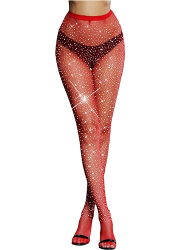 Image of VINICUNCA Fishnet Stockings for Women Sparkly Rhinestone Fishnet Tights Glitter Fish Nets