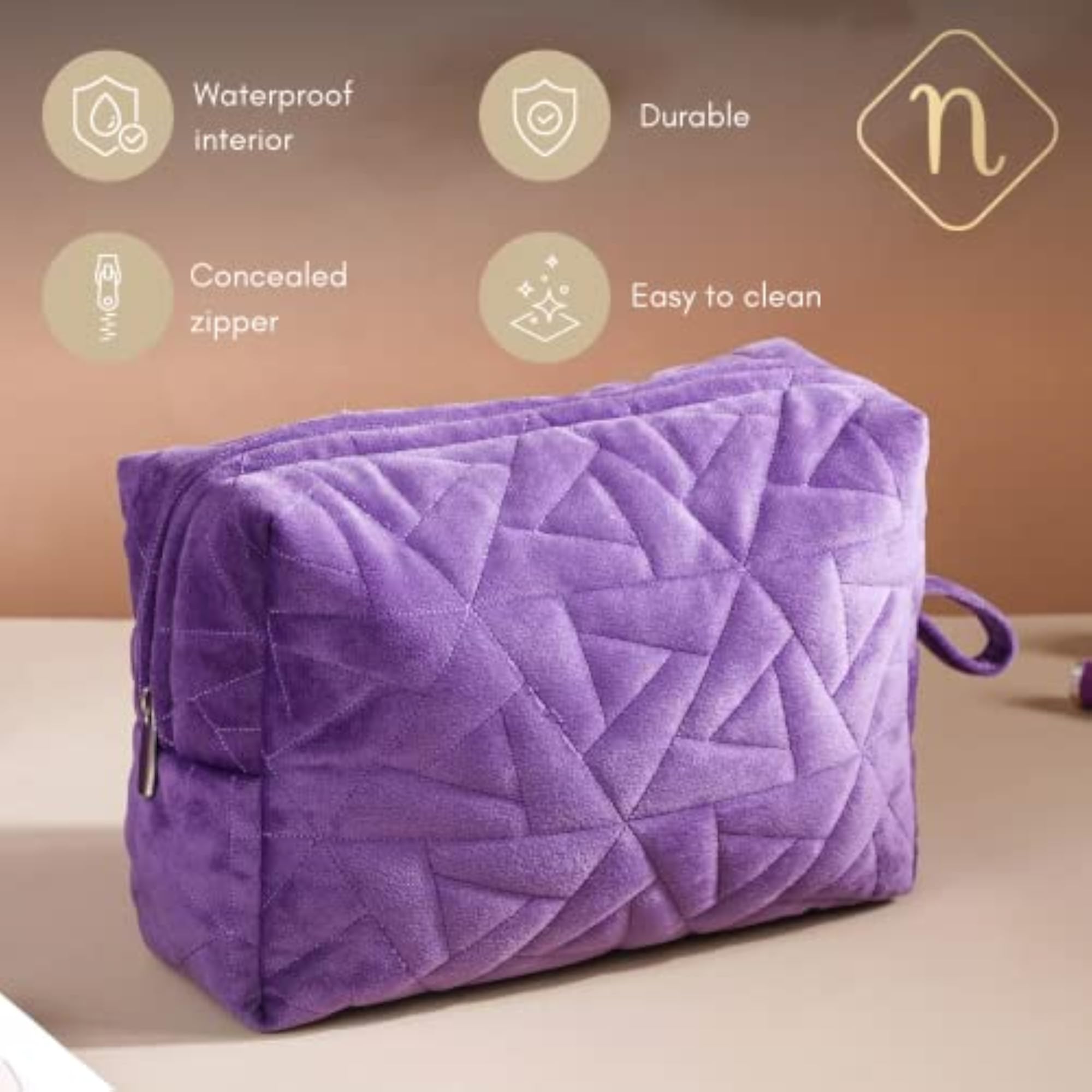 Purple Makeup Pouch Organizer Kit for Brushes and Toiletries