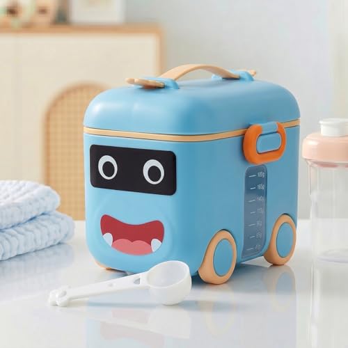 Image of StarAndDaisy Formula Milk Container for Baby Milk Powder Container with Scoop Holder, Portable Formula Dispense, Airtight First Feed Baby Food Storage Container /Box for Travel 200 Grams (Bus-Blue)