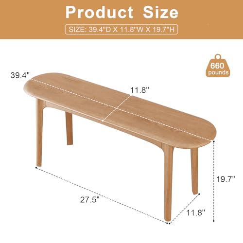 Image of DONGMUWUEJEE 39 inch Solid Wood Small Dining Bench, Entryway Bench, Natural
