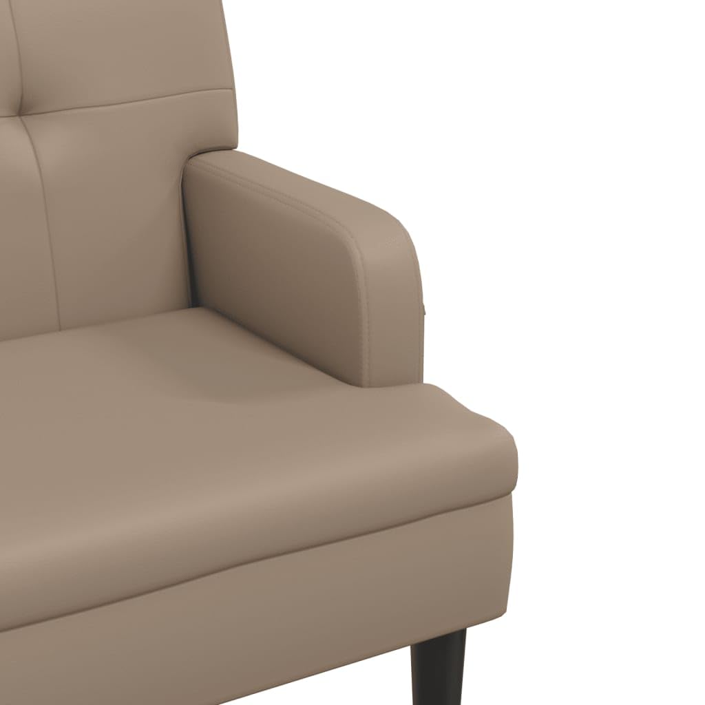 Banco con respaldo y reposabrazos, capuchino, 112 x 65,5 x 75 cm, piel sintética, asiento acolchado grueso, patas de madera de caucho maciza, estructura de madera contrachapada estable, hasta