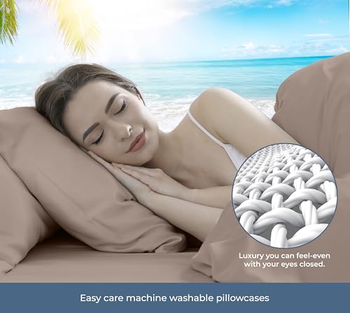 Image of ROYALE LINENS 100% Organic Cotton Percale Pillowcases Set of 2 - Queen Size Percale Pillowcase - Queen Set of 2 Pillow Cover - Breathable, Cool & Crisp Mocha Pillow Cases (20 inchx30 inch, Mocha)