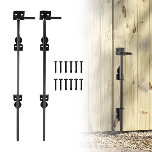 Image of 18 inch Heavy Duty Cane Bolt, Double Gate Latch with Black Finish, 2 Way Gate Drop Rod for Wood PVC Vinyl Metal Fences Gates Double Doors-2 Pack
