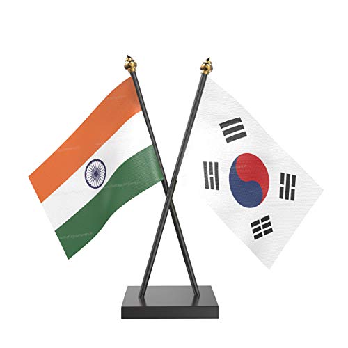 Image of The Flag Company Country Cross Table Desk Flags on Acrylic Base with Poles (Length: 10 inches) | Use for Home & Office,Conference (South Korea)