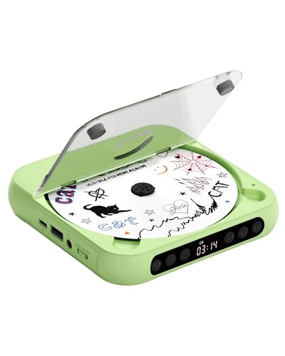 ENVYCLOUD CD Player Portable with Dual Stereo Speakers, Rechargeable Portable Player with Bluetooth for Home with Headphones, Support CD/AUX/USB,Green