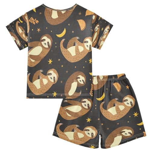 Moon Night Sloth Kids Pjs Set Boys Girls Summer Short-Sleeve Sleepwear Pajamas 2PCS2