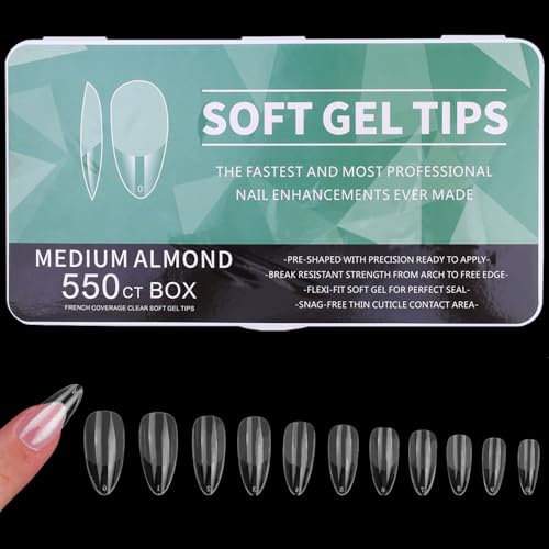 YPYMOD 550 Piezas Uñas Postizas Transparentes, 11 Tamaños Tips Uñas Falsa, Artificial Puntas de Uñas con Caja para Mujeres Niñas Salones y DIY