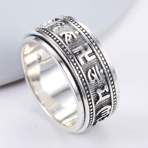 Feng Shui Rings for Men Women, Tibetan Buddhist Anxiety Ring, Retro Lucky Buddhist Amulet, Six-Word Mantra Pinner Rings, Brings Good Luck and Prosperity2