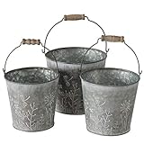 romantische Zinktöpfe Eimer 3er Set sortiert mit Blumenmotiv