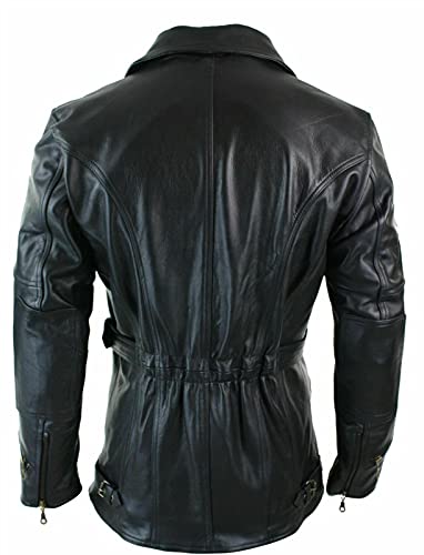 Mid Length Mens Genuine Leather Coat 3/4 Quarter Motorcycle Black Biker Long Jacket Leather Car Coat Winter Outerwear3
