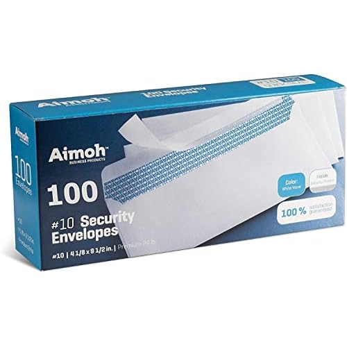 Aimoh #10 Security Self Seal Envelopes – 100 Qty |No Window, EnveGuard, 4⅛ x 9½”, White, 24 LB, 100 Count (34100)