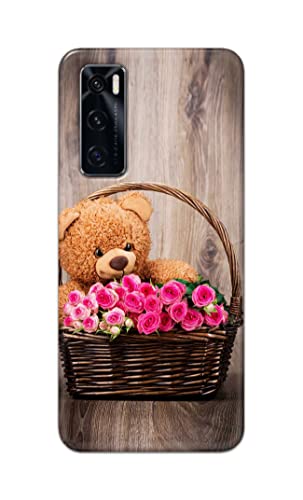 Image of PRINTFIDAA Roses and Teddy Bear in The Wicker Hard Back Cover for Vivo V20 SE Back Cover -(P6) KAT1004