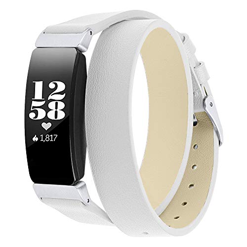 Jennyfly Bands for Fitbit Inspire/Inspire HR,Twice Around Wrist Strap Leather Replacement Watch Band with Metal Buckle Adjustable 5.5-8.0 inch Compatible for Fitbit Inspire/Inspire HR - White