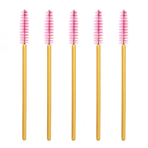 100 Pack Mascara Wands Bulk Disposable Eyelash Brushes Lash Extensions Makeup Brush Applicator Tool Bulk, Gold/Pink #TOP5