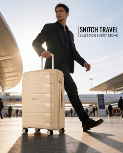 Image of SNITCH Layer 2Pc Set Beige Polypropylene Hard Travel Suitcase - Trolley Bag Set of 2 & Luggage with 8 Wheels, Premium Lock, Wet & Dry Pouch & Free Shoe Bag
