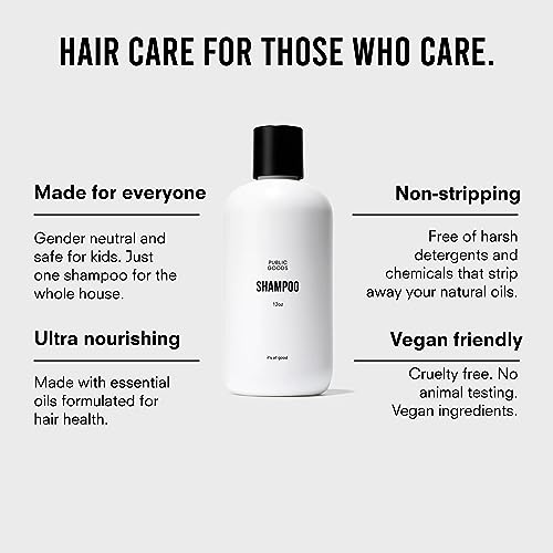 Public Goods Shampoo for Women & Men | Natural Gentle Shampoo to Cleanse & Nourish All Hair Types | Made with Organic Essential Oils | Sulfate & Paraben Free | Vegan | Made in Canada | 12 Fl Oz Bottle