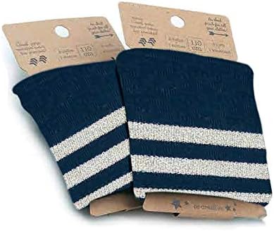 Haberdashery Online Stretch knit fabric, to finish off garments, perfect for 2 cuffs + 1 waistband, black with golden stripes and Lurex thread. 110 cms x 8 cms. Model 1
