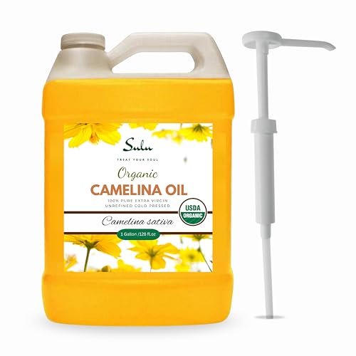 100% Pure Extra Virgin USDA Organic Unrefined Cold Pressed Camelina Seed Oil 1 Gallon (128 FL.OZ)-Great oil for Cooking Pet/Animal Nutrition and Skin Care
