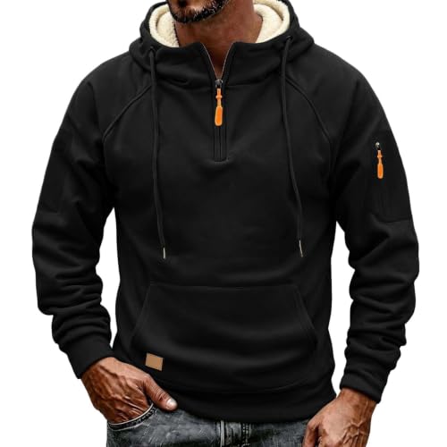 Mens Sherpa Lined Quarter Zip Hoodie Thick Thermal Warm Winter Sweatshirt - image 2