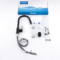 CECIPA Wasserhahn Küche Schwarz, Mischbatterie Küche mit Hohem Bogen, Hochdruck Küchenarmatur mit Brause Ausziehbar, 360° Schwenkbar Spültischarmatur, G3/8 Anschluss Armatur – Ansicht 6