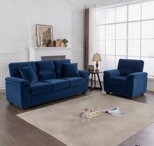 Image of Anderson Sofa Set for Living Room | Sectional Sofas | Premium Fabric Sofa for Home Office | Fabric Sofa Set | Fabric Sofa (Blue Fabric, 3+1 Seater)