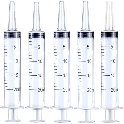 20ml Liquid Measuring Syringe, 5Pcs Plastic Fodder Syringes, Extraction Syringes No Needle Plastic Syringe for Experimental Measurement, Pet Feeding, Plant Watering, Scientific Labs