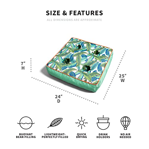 Big Joe Captain's Caddie No Inflation Needed Pool Float Drink Holder, Tropical Palm Green Double Sided Mesh, Quick Draining Fabric, 2 Feet #TOP1
