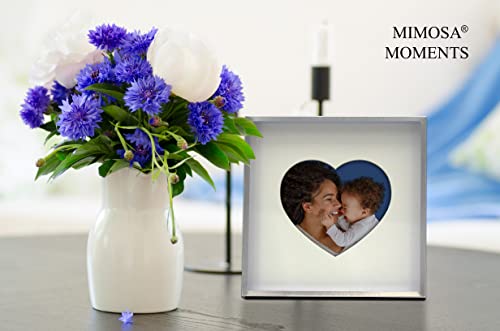 Mimosa Moments 6X6 Minimalist Silver Metal Picture Frame With Mat For Heart-Shaped Photo, Shadowbox Frame For Tabletop Display (4X4, Brushed Silver- Heart Opening) #TOP3