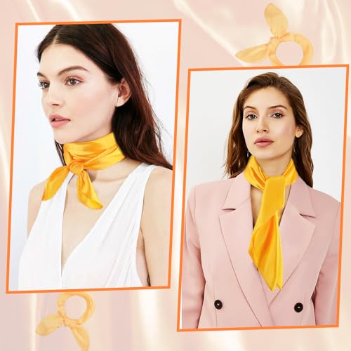 simarro Damen Seidiger Quadratischer Schal, Damen Einfarbige Halstuch Seidenähnliches Satin Tuch Seidentücher Chiffon Schals Kopftuch, 60 x 60 cm(Gelb)