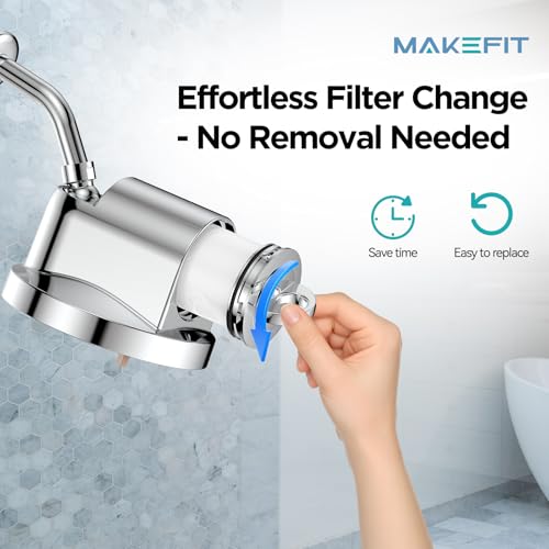 Image of MakeFit Filtered Shower Head - 5 Settings High Pressure Rain Shower Head with Filter for Hard Water Softener Bathroom Showerhead to Remove Chlorine and Heavy Metals (Chrome)