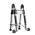 Foulezre 16 FT Telescoping Ladder - A-Frame 8 FT Folding Telescoping Ladder - 330lb Capacity, Locking Mechanism & Extra Wide Pedals, Collapsible ladders for Home Decor, RV or Outdoor Work A Type 8FT