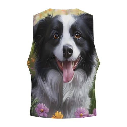 Collie Dog Flowers Men's Suit Vest Slim Fit Business Dress Party Pattern Waistcoat Vest Top4