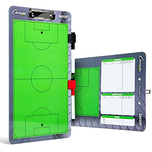 Champion Sports Dry Erase Clipboard for Coaching Soccer - Whiteboards for Strategizing, Techniques, Plays - 2-Sided Clipboards with Clip - Front Side Full Field - Backside Half Field Close-up by Champion Sports - Used condition - US$10.46