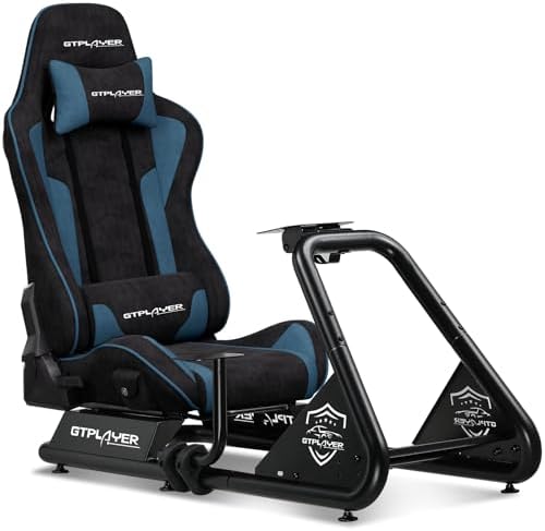 GTPLAYER Racing Simulator Cockpit with Seat and Bluetooth Speakers, Racing Style Reclining Seat and Ultra-Sturdy Alloy Steel Frame, A/B Box (Blue)