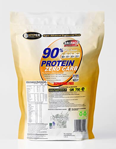 Hyper Proteine 90% Frullati Shakes Proteici Dimagranti Sostituto del Pasto Vaniglia G750 Dieta Proteica Povere Carboidrati Grassi Dimagrire Perdere Peso Senza Aspartame Vitamine Rilascio Lento