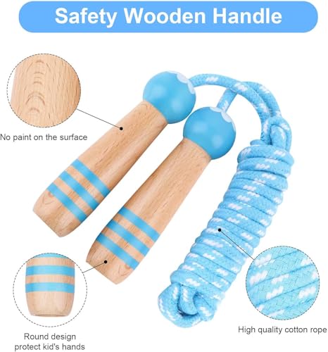 LANODO 縄跳び 幼児 子供用 なわとび 小学生 木柄 2.6m綿ロープ長さ調整可能 体育祭 運動 ダイエット誕生日 かわいい プレゼント(ブルー) 3枚目