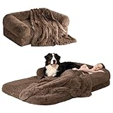 EHEYCIGA Foldable Human Dog Bed, 72"x44"x11" Orthopedic Memory Foam Human Sized Dog Bed, Waterproof Pet Bed for People, Faux Fur Pet Couch for Adult with Non-Slip Bottom, Brown