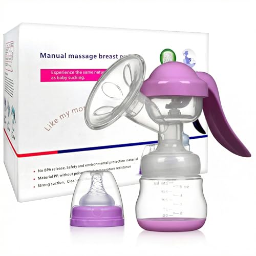 Image of JADE KIT Manual Breast Pump - Adjustable Suction Silicone Hand Pump Breastfeeding, Small Portable Manual Breast Milk Catcher Baby Feeding Pumps & Accessories, Purple, Mother’s Day Gifts