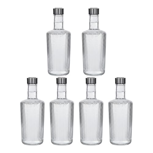 TWO TIGERS | Botella De Agua de Cristal | 1L | Tapón De Acero Inoxidable | Transparente Resistente No Alterar el Sabor | Reutilizable | Para Nevera Frigorífico y Lavavajillas (6, MILÁN)