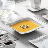 MALACASA FLORA Geschirrset, 30-tlg Marmor Teller Set für 6 Personen, Porzellan Geschirr Set Eckig inkl. 6x Speiseteller, Dessertteller, Suppenteller, Kaffeetassen, Untertassen, Grau