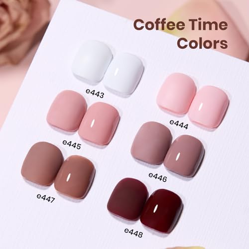 Image of Beetles Nude Gel Polish Set - 15ML Full Size 6 Colors Neutral White Pink Nude Brown Gel Nail Polish Kit Coffee Time Collection Soak Off UV LED Gel Long Lasting Glossy Finish Gifts for Women