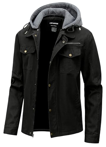 Men's Cotton Lightweight Jacket Military Canvas Field Coat Work Outwear Casual Spring Cargo Jacket with Hooded