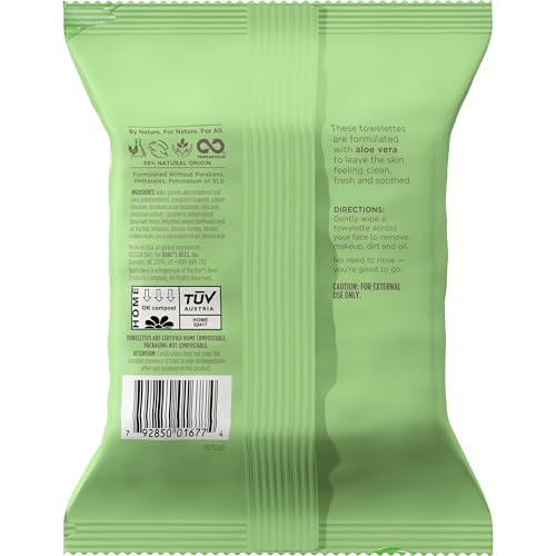 Burt’s Bees Soothing, Fragrance Free Facial Towelettes for Sensitive Skin, Aloe Vera, 100% Plant Based Cloths; 99% Natural Origin; Removes Makeup, Dirt and Oil; No Rinsing (Pack May Vary) - image 9